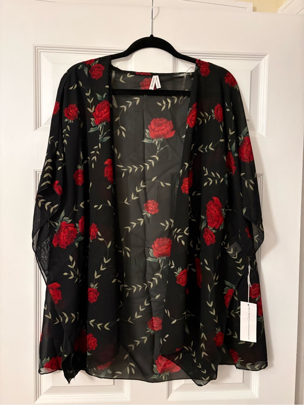 Live 4 Truth Black Sheer Rose-Print Kimono